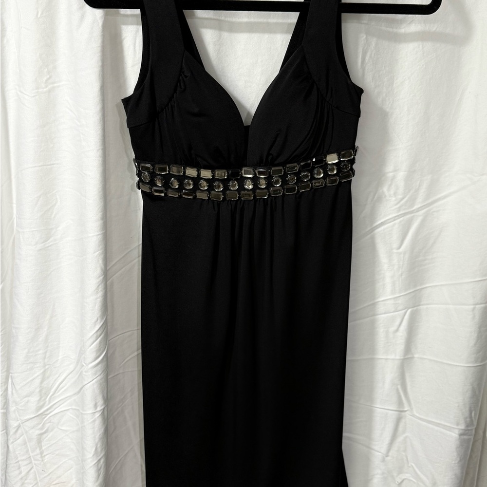 Eyeshadow Black Midi Dress with Embellished Waist